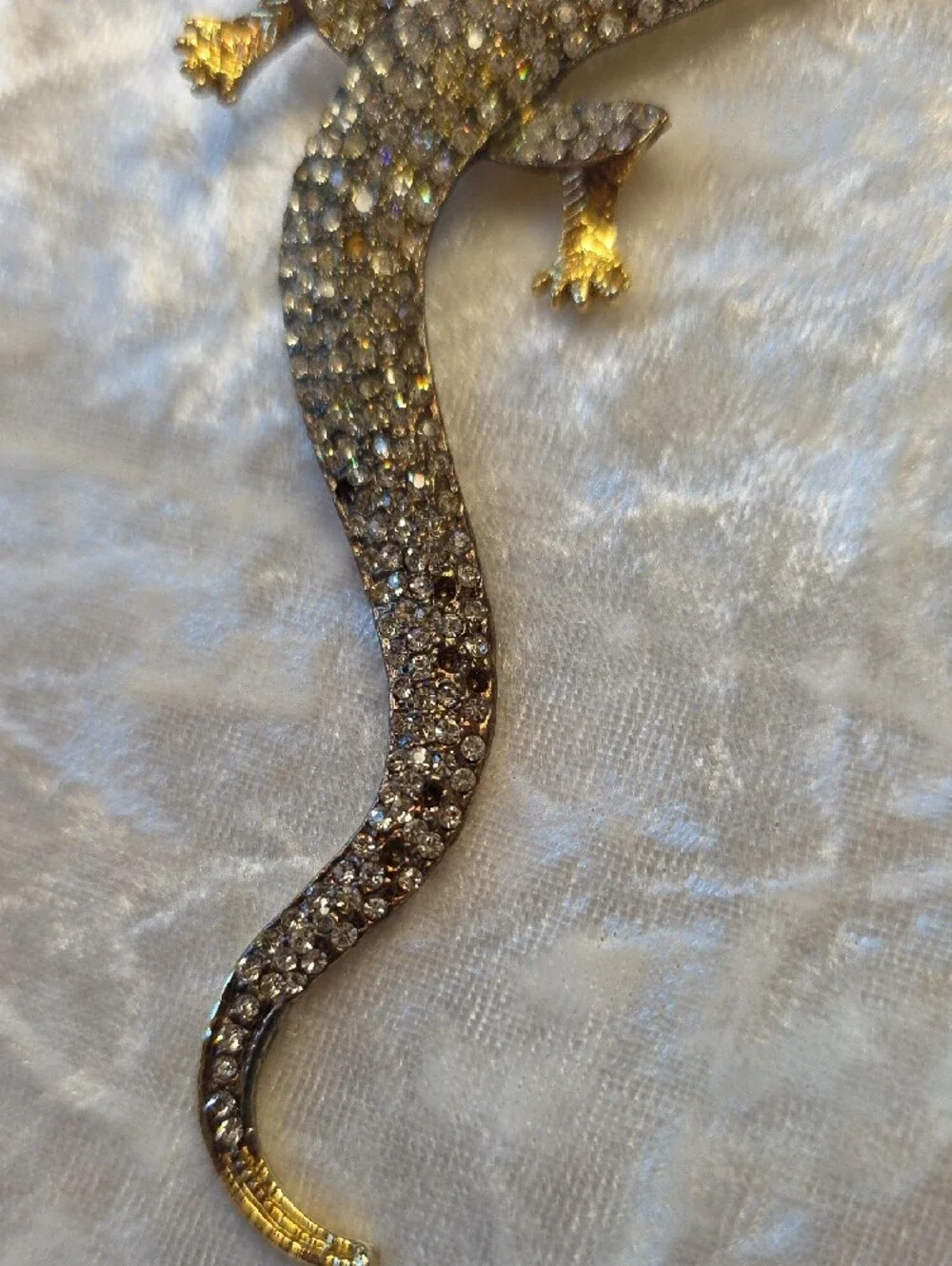 Crystal Lizard Maximalist Brooch Pin - Gold & Clear Rhinestones